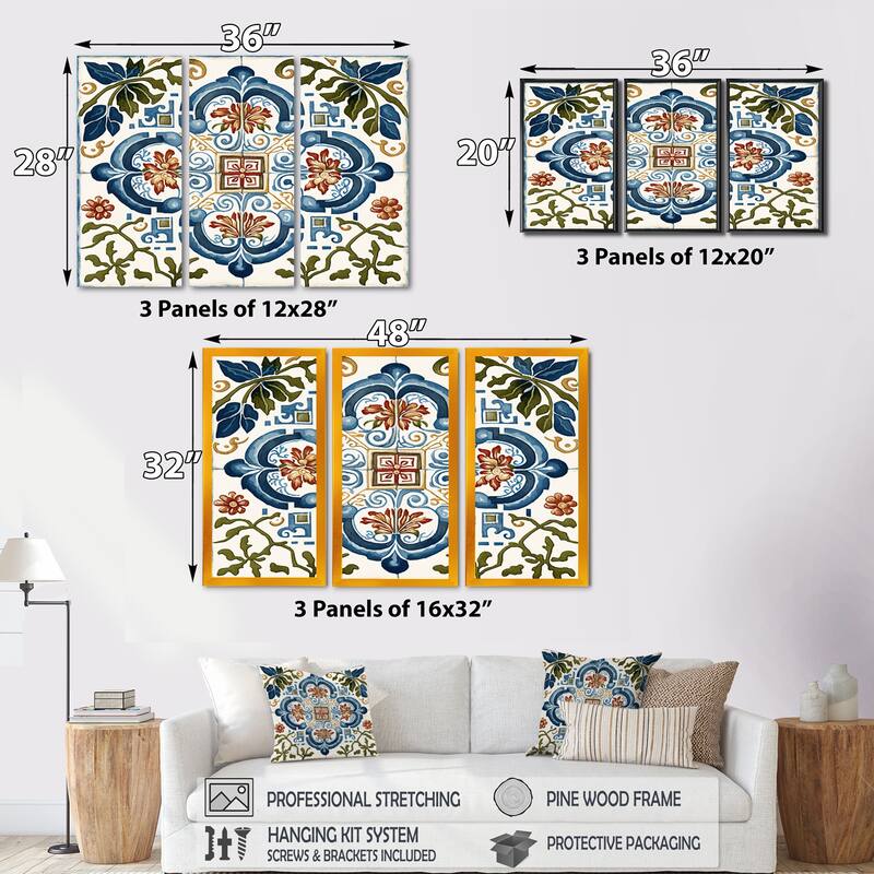 Designart "Mediterranean Tiles In Retro Blue I" Abstract Tile Canvas